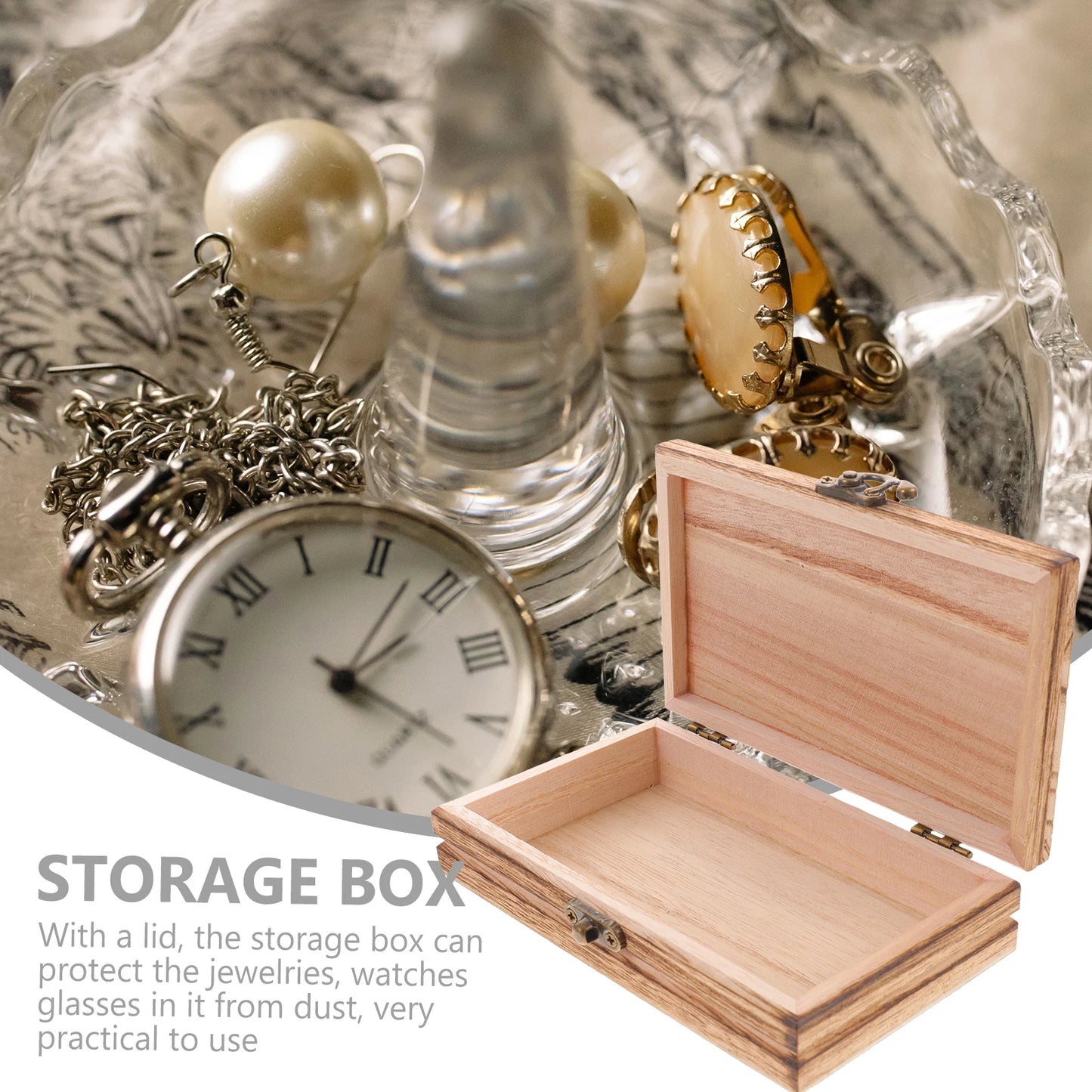 Wooden Jewelry Storage Box With Lid - Keepsake Trinket Case