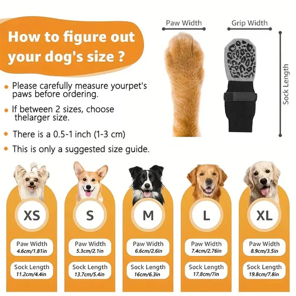 4-Pack Anti-Slip Dog Socks Double Layer Paw Protection Hard Floors
