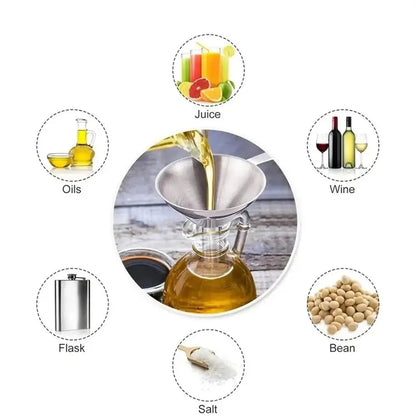 Wide Mouth Stainless Steel Funnel Strainer - Kitchen Oil Filter