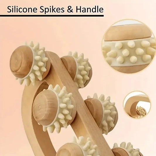 Wooden Massage Roller Tool - Manual Deep Tissue Massager for Back Neck