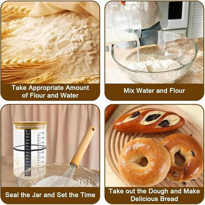 Glass Sourdough Starter Jar Kit - Fermentation Container with Lid
