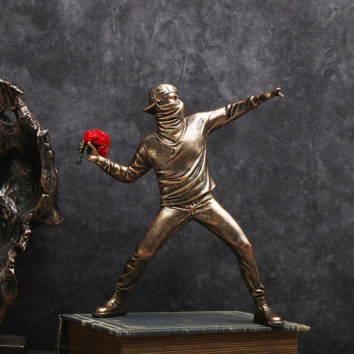 Resin Banksy Flower Thrower Bomber Statue - Home Decor Collectible
