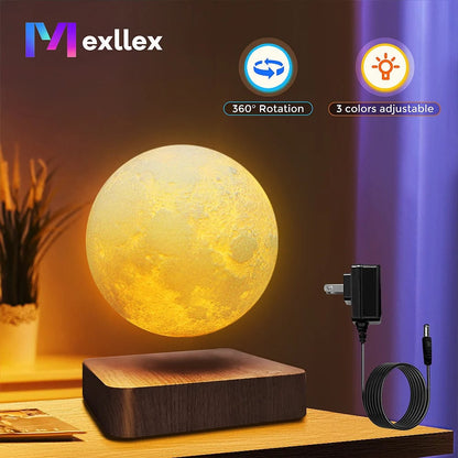 Magnetic Levitating Moon Night Light 3D LED Lamp Wooden Base 3 Colors