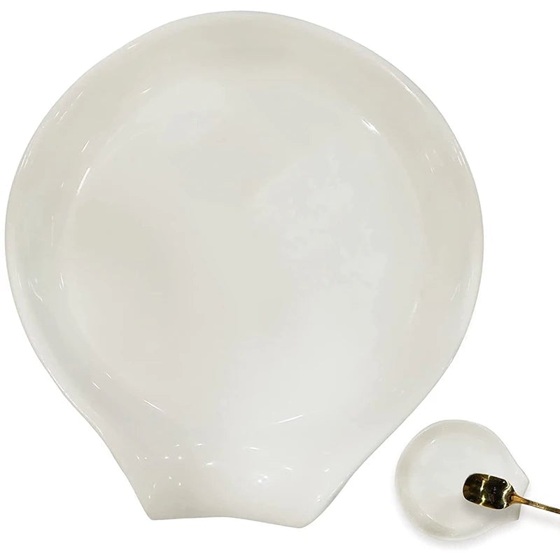 White Ceramic Spoon Rest - Multipurpose Kitchen Utensil Holder Pad