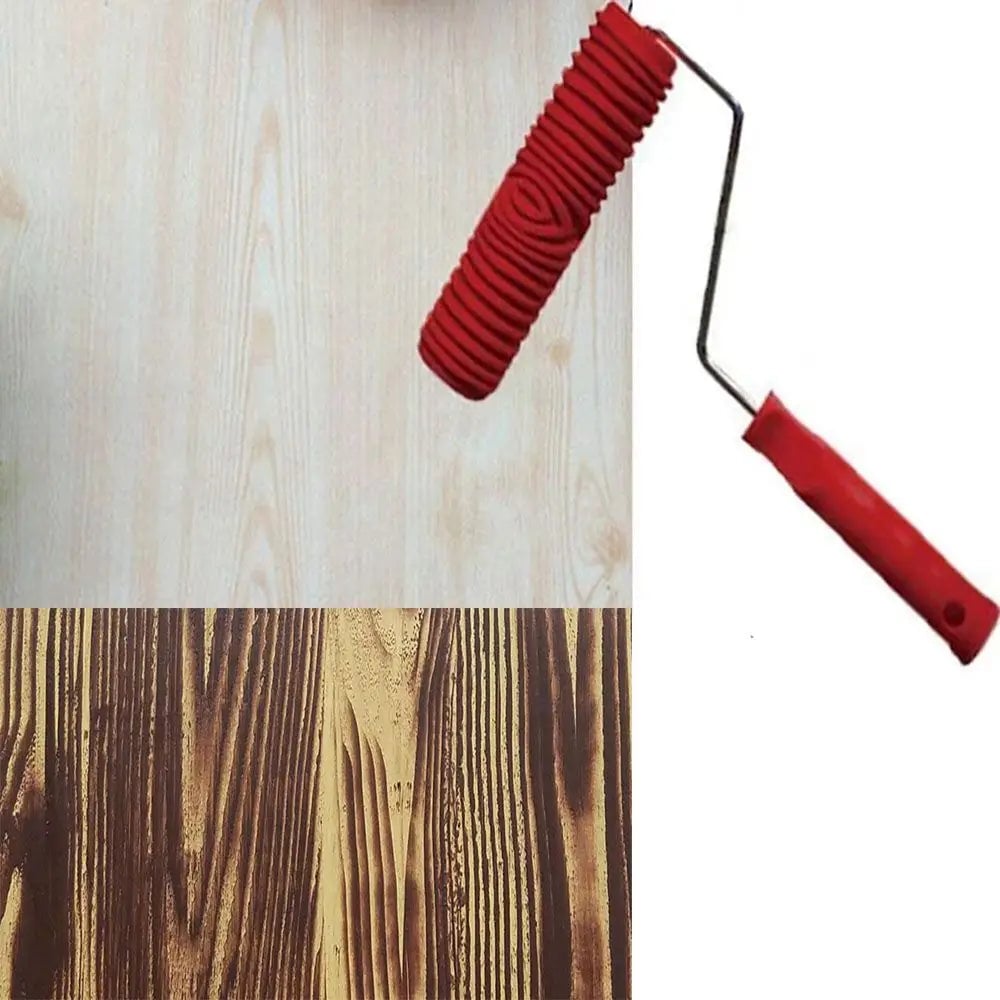 Wood Grain Pattern Paint Roller with Handle - DIY Texture Tool