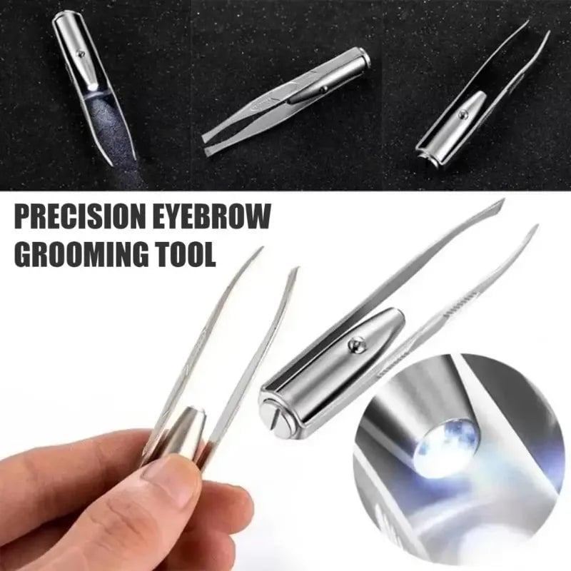 LED Lighted Stainless Steel Eyebrow Tweezers Professional Precision