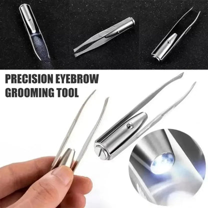 LED Lighted Stainless Steel Eyebrow Tweezers Professional Precision