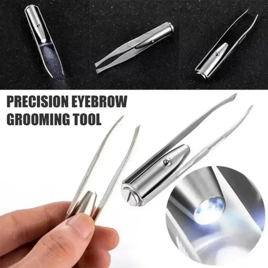 LED Lighted Stainless Steel Eyebrow Tweezers Professional Precision