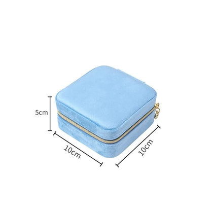 Velvet Travel Jewelry Box - Portable Square Organizer with Zipper