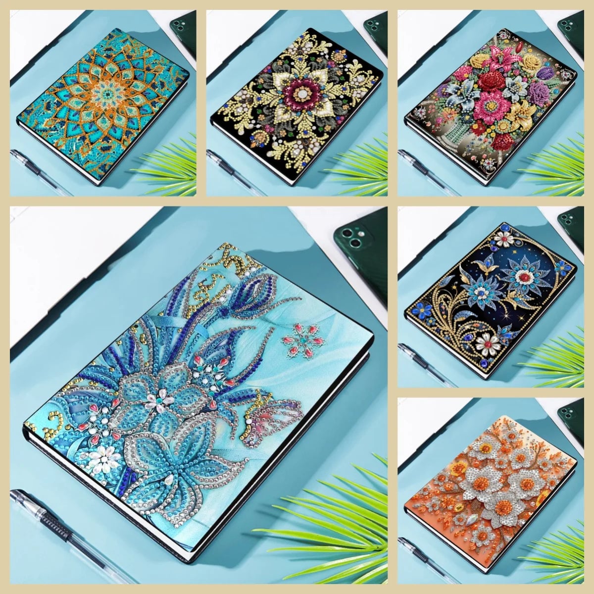 DIY Diamond Painting PU Leather Notebook - Mandala Flower Design Kit
