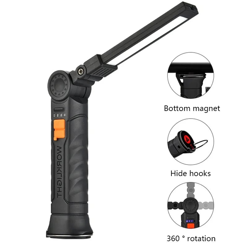 USB Rechargeable COB LED Work Light Magnetic Portable Camping Torch