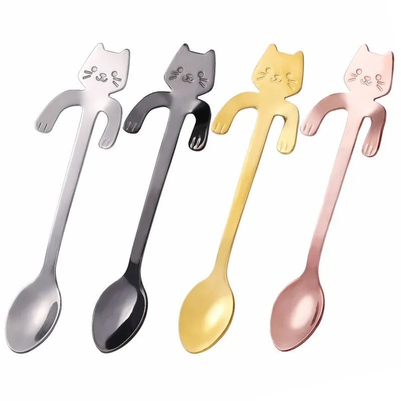 Stainless Steel Cat Shape Coffee Spoon Dessert Teaspoon Mini Scoop