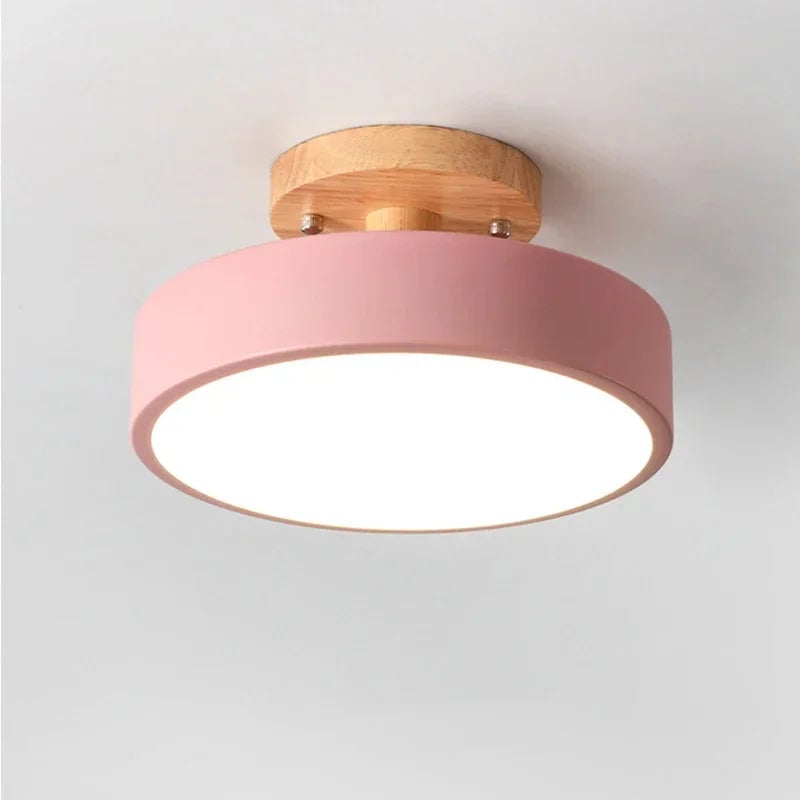 Nordic Wood Round Ceiling Light - Industrial Hallway Bathroom Lamp
