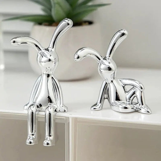 2PC Long Eared Rabbit Cartoon Statues Desktop Car Bedroom Decor