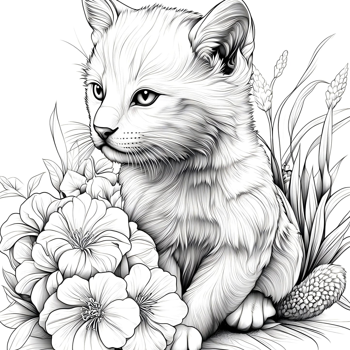 Adult Coloring Book Animals Cats Flowers Therapeutic Art Therapy