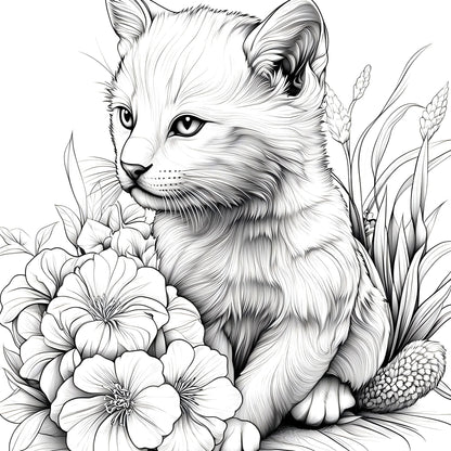 Adult Coloring Book Animals Cats Flowers Therapeutic Art Therapy