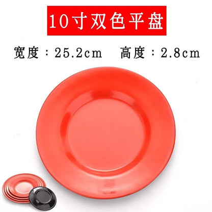 Round Red Melamine Plate - Durable Plastic Self-Service Tableware