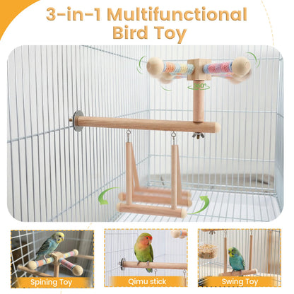 Natural Wood Bird Perch Swing Hammock Cage Toy for Parakeets