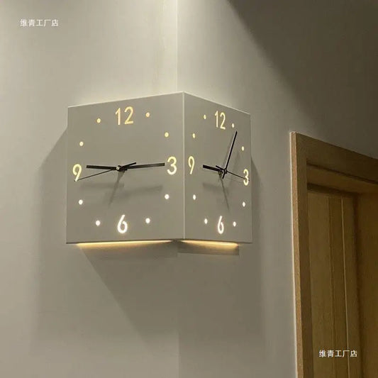 Double-Sided Corner Wall Clock Silent Creative Design Living Room