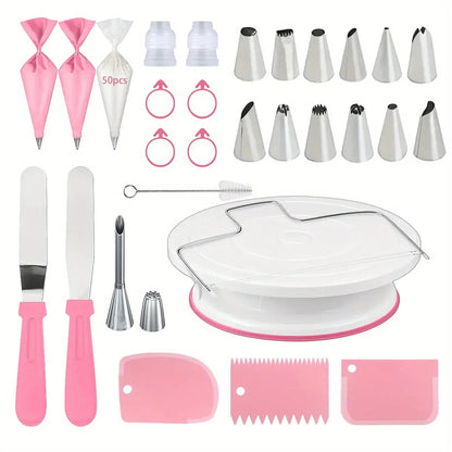 80PCS Cake Decorating Set Non-Slip Turntable 14 Piping Tips Tools