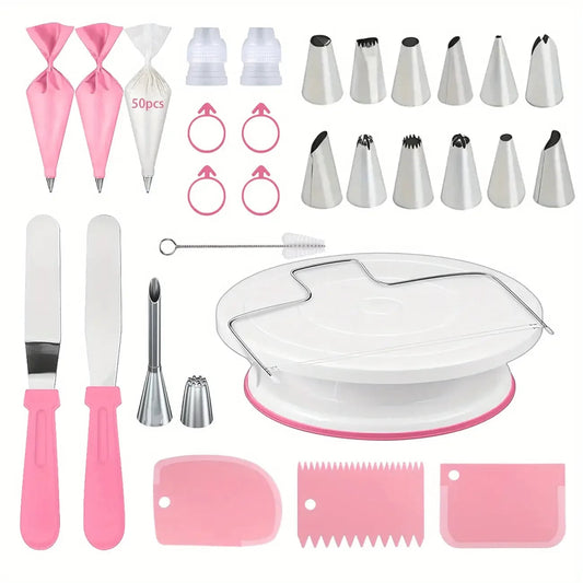 80PCS Cake Decorating Set Non-Slip Turntable 14 Piping Tips Tools