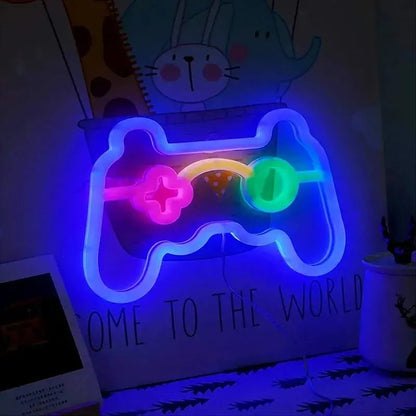 LED Game Controller Neon Sign Light - USB/Battery Gaming Room Decor