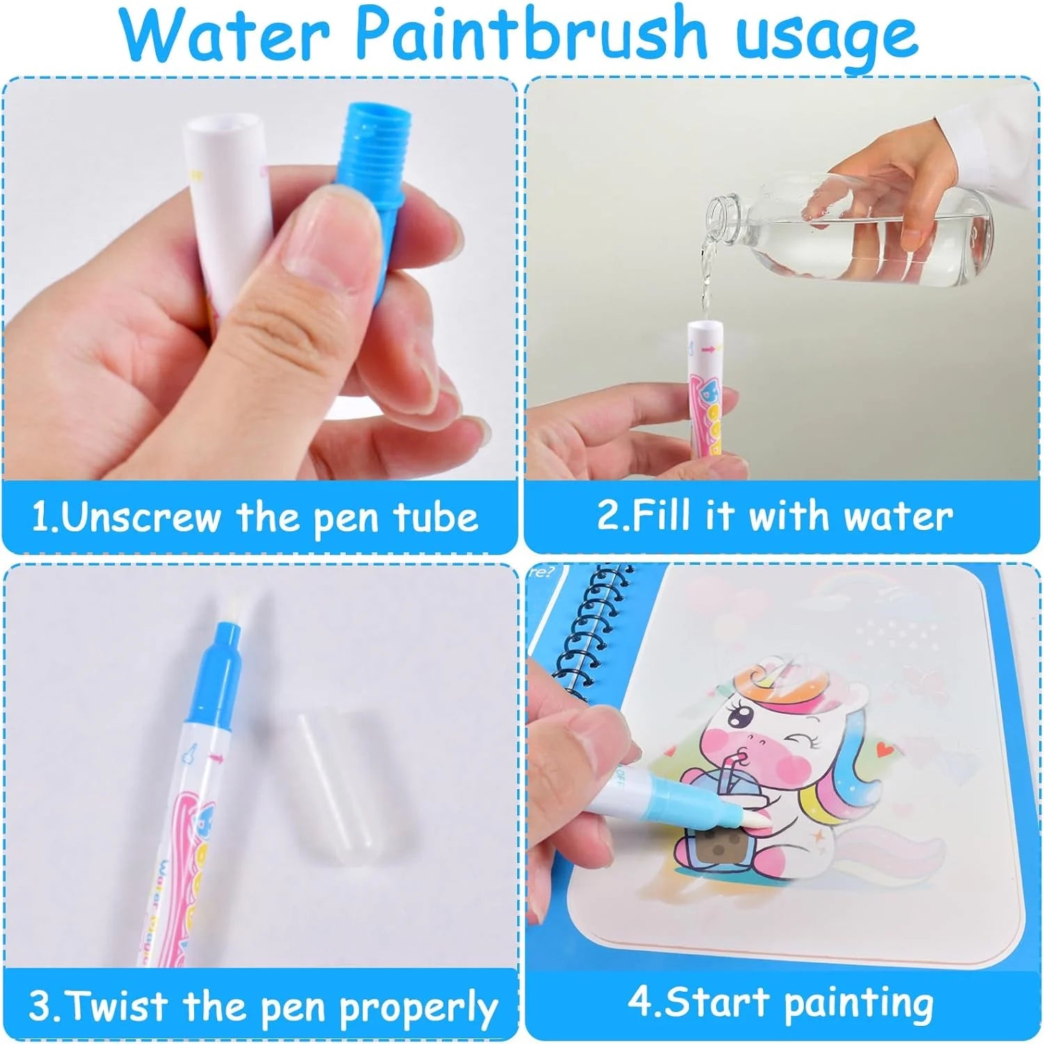 Magic Water Drawing Book Reusable Mess-Free Paint Pad Refillable Pen