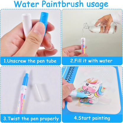 Magic Water Drawing Book Reusable Mess-Free Paint Pad Refillable Pen