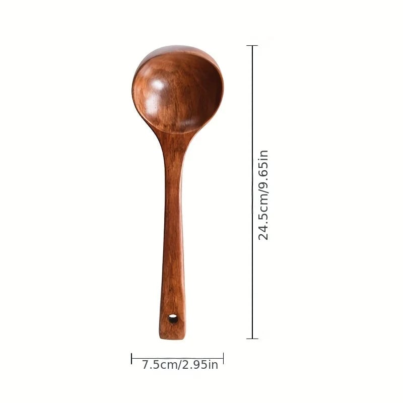 Non-Stick Wooden Cooking Spoon - Anti-Scalding Soup Ladle Kitchen
