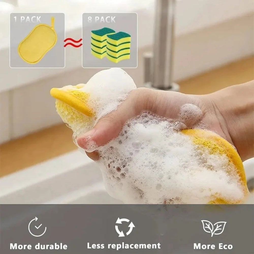 Dual-Sided Microfiber Cleaning Sponges - Reusable Odorless Scrub Pads