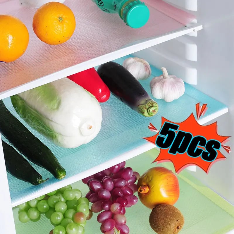 5PCS Anti-Slip Refrigerator Shelf Mats Washable Drawer Liners