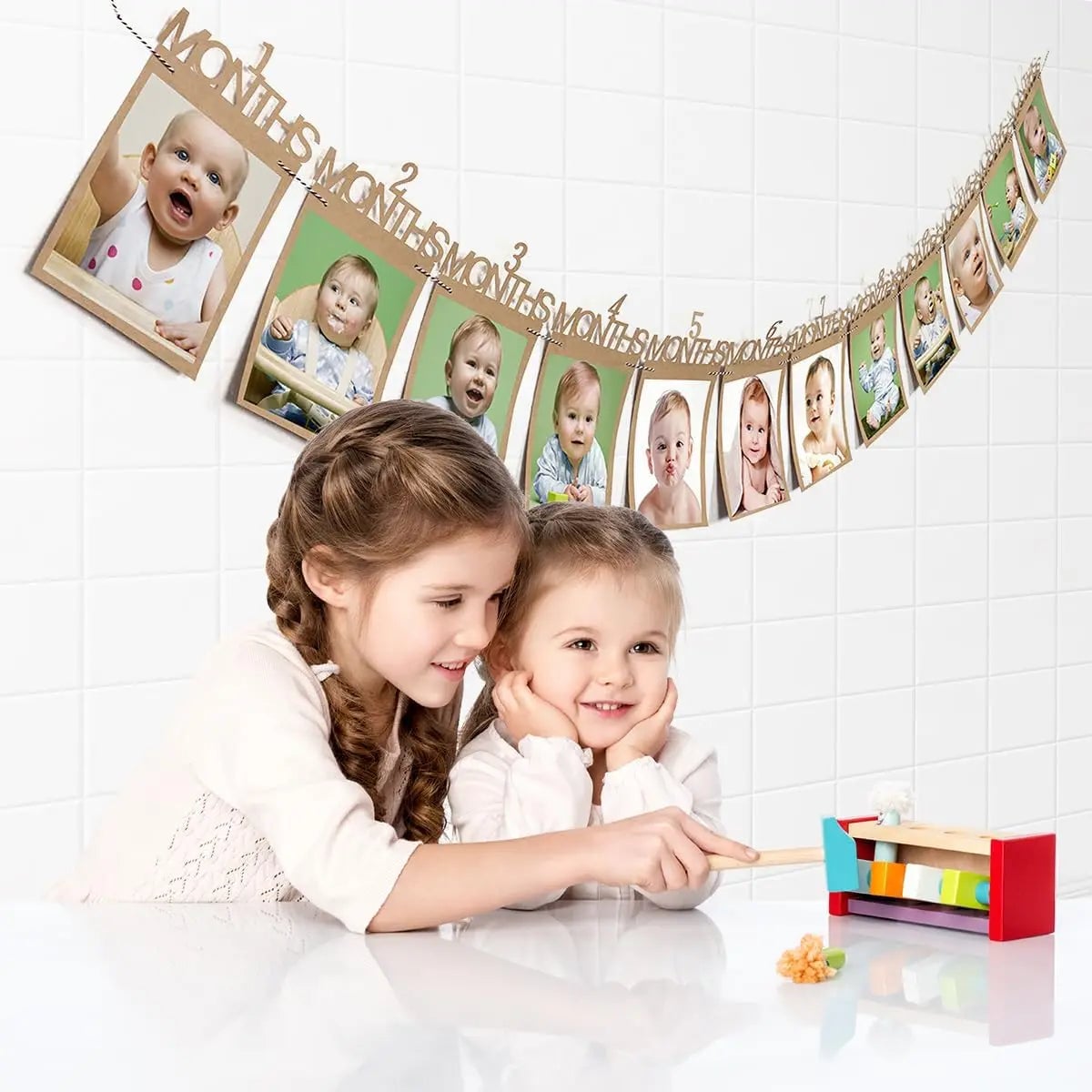 Baby First Birthday Banner Kraft Paper Growth Record 1-12 Month Photo