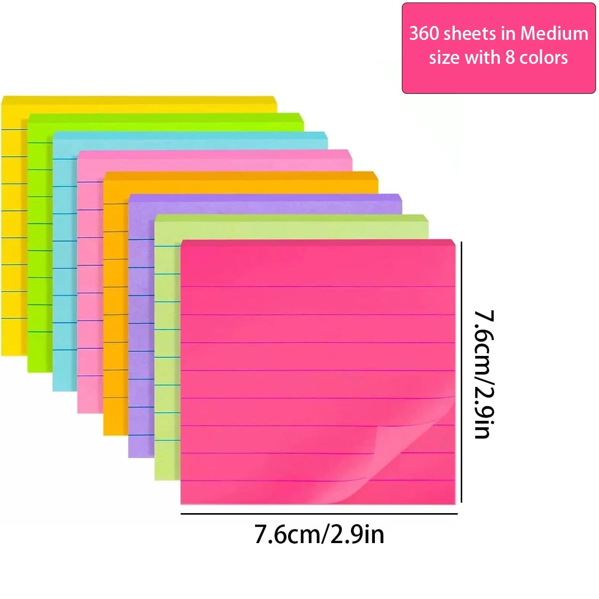200 Sheet Lined Sticky Notes 4-Color Pack Self-Adhesive Markers