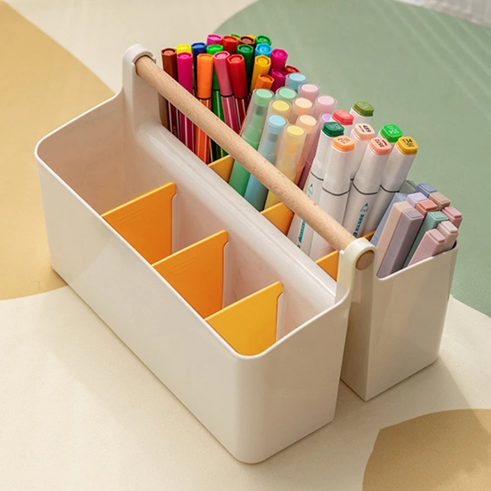 Large Capacity Desktop Pen Holder - Multi-Compartment Stationery Box
