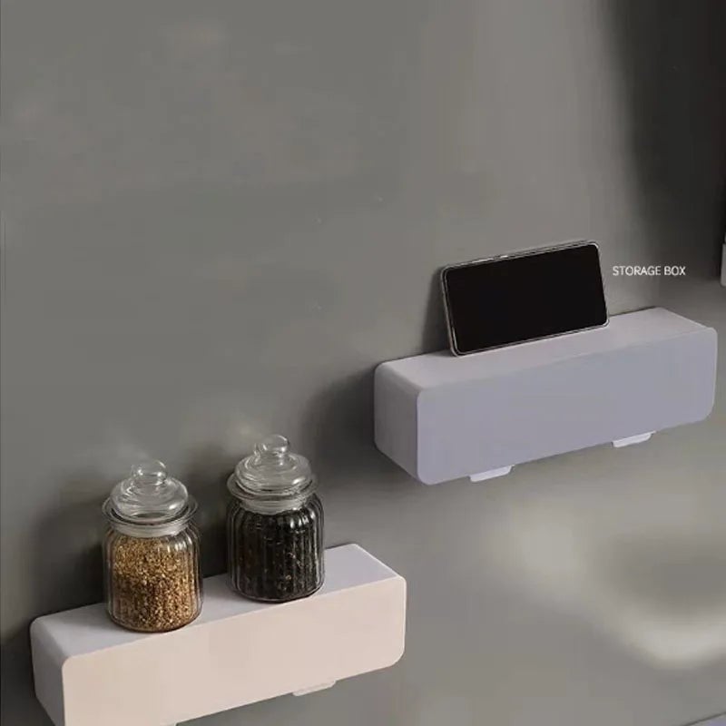 4 Grid Wall Mounted Spice Box Set - Salt Pepper Seasoning Storage