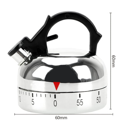60-Minute Mechanical Kitchen Timer - Kettle Shape Countdown Alarm