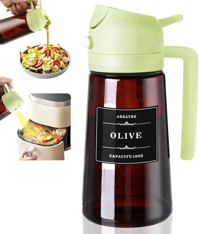 16oz Glass Oil Sprayer & Dispenser - Leakproof Olive Oil Bottle