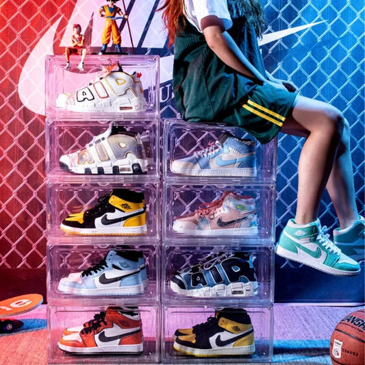Clear Acrylic Shoe Storage Box Magnetic Flip Lid Stackable Organizer