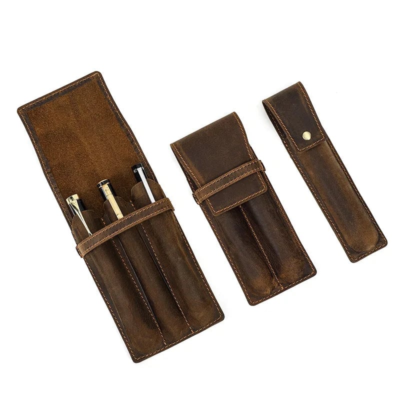 Handmade Cowhide Leather Pencil Case Magnetic Drawer 1/2/3 Slots