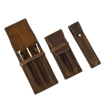 Handmade Cowhide Leather Pencil Case Magnetic Drawer 1/2/3 Slots
