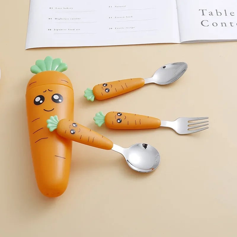 Stainless Steel Cartoon Spoon Fork Set Kids Baby Feeding Utensils