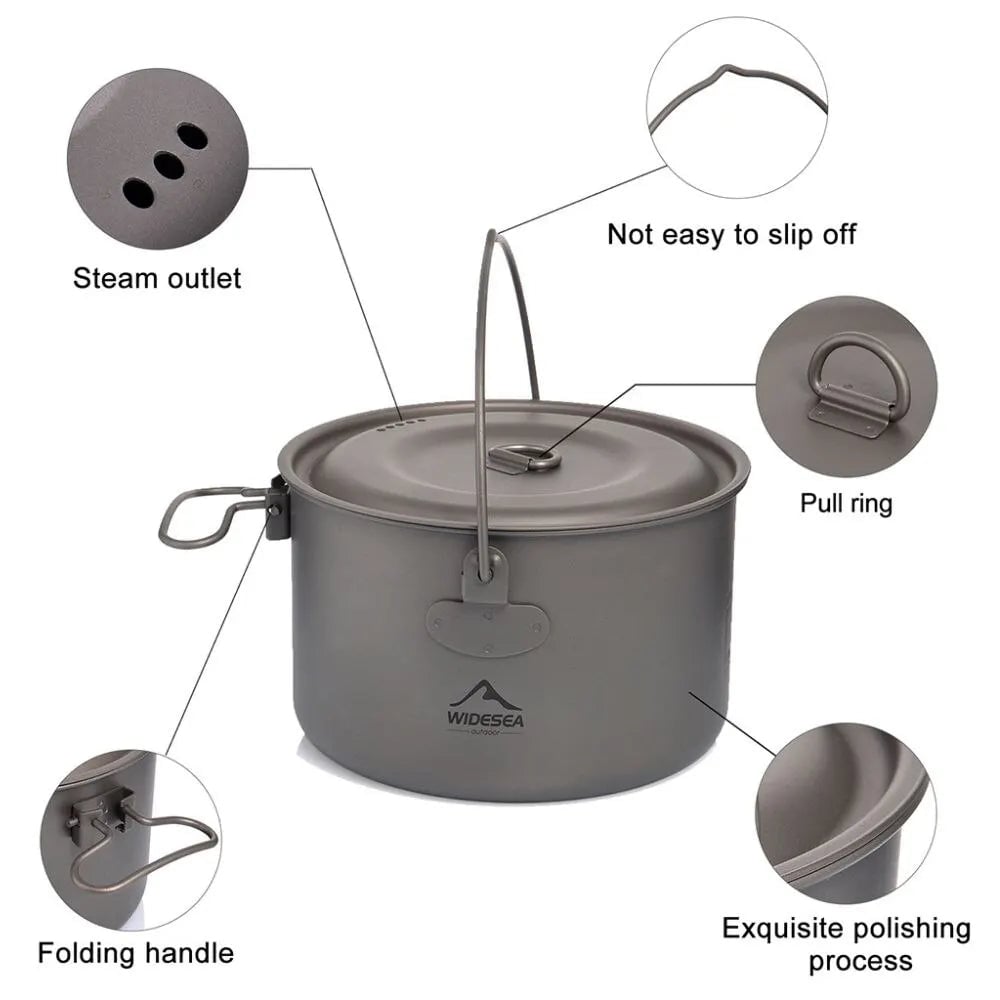 Titanium Camping Cookware Set - Lightweight Pot Frying Pan Outdoor