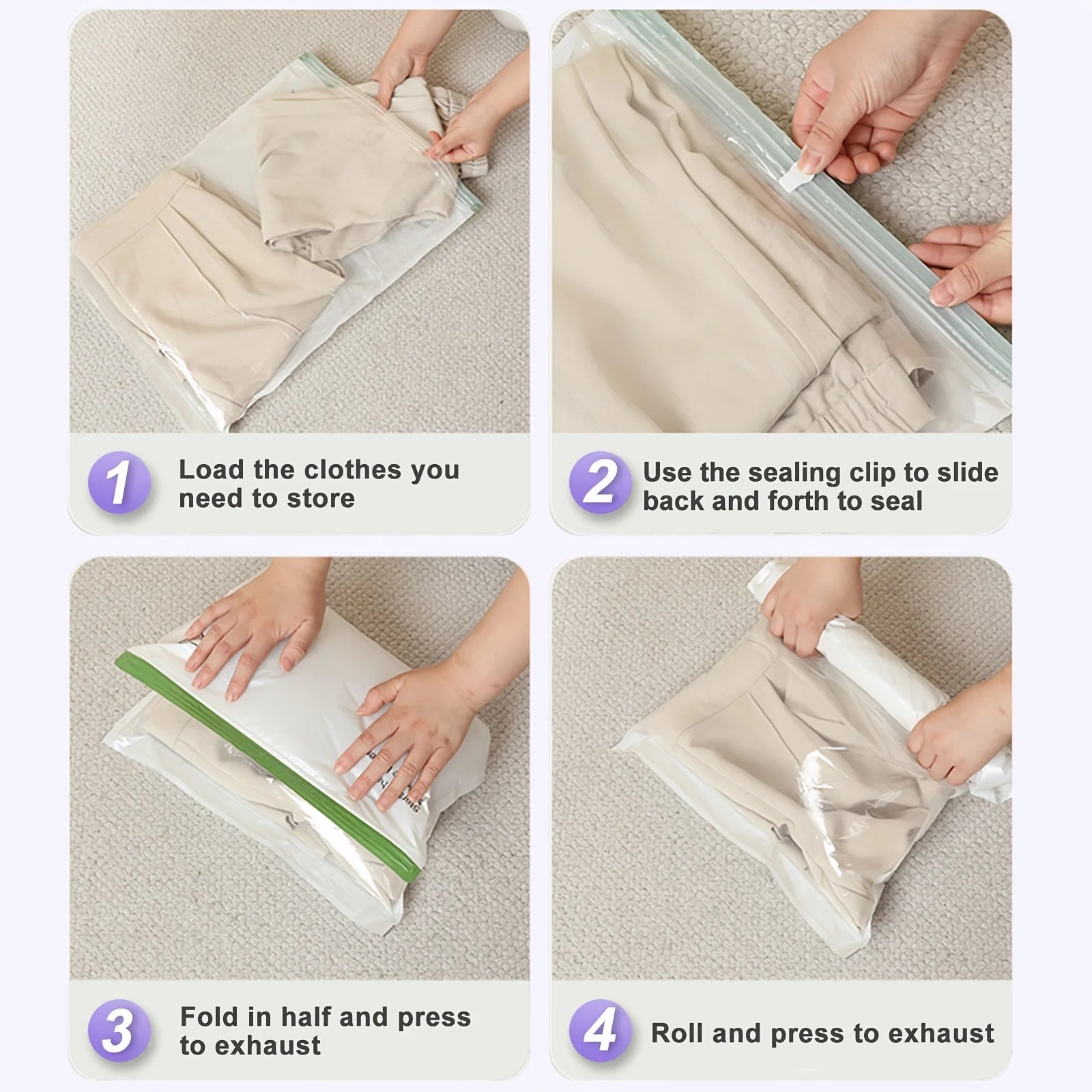 2-Pack Roll Up Compression Bags No Pump Required Travel Storage