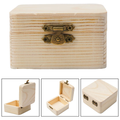 Natural Wood Storage Box 8x8x4.5cm - Small Gift Packing Container