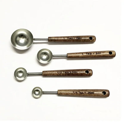 Oak Handle Stainless Steel Measuring Spoon - Coffee Bean Milk Powder