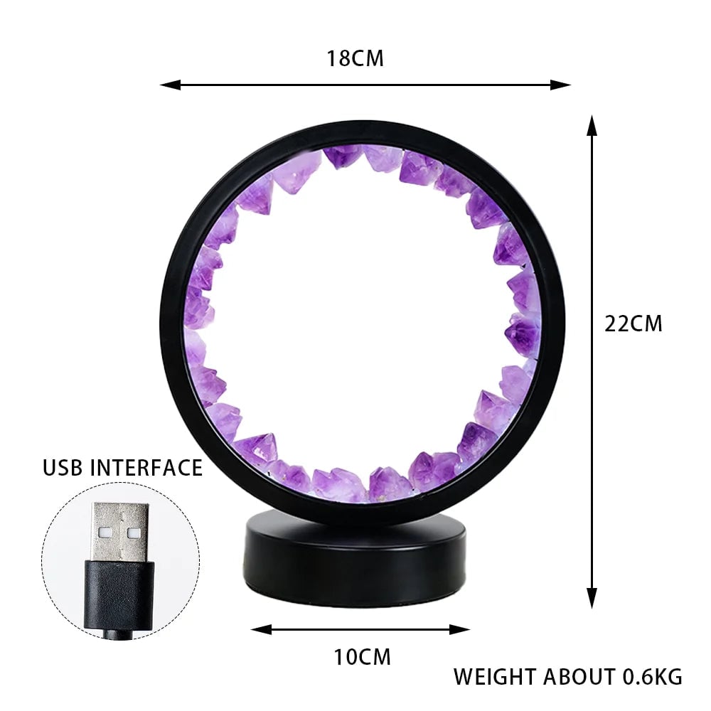 LED Crystal Amethyst Healing Stone Lamp - Natural Round Gemstone