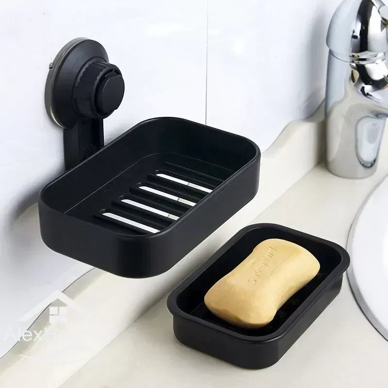 Suction Cup Soap Holder Box - Waterproof Bathroom Storage Tray