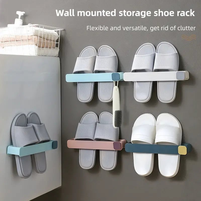 Wall Mounted Bathroom Slipper Shelf No Drill One Piece Shoe Rack