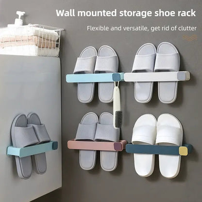 Wall Mounted Bathroom Slipper Shelf No Drill One Piece Shoe Rack