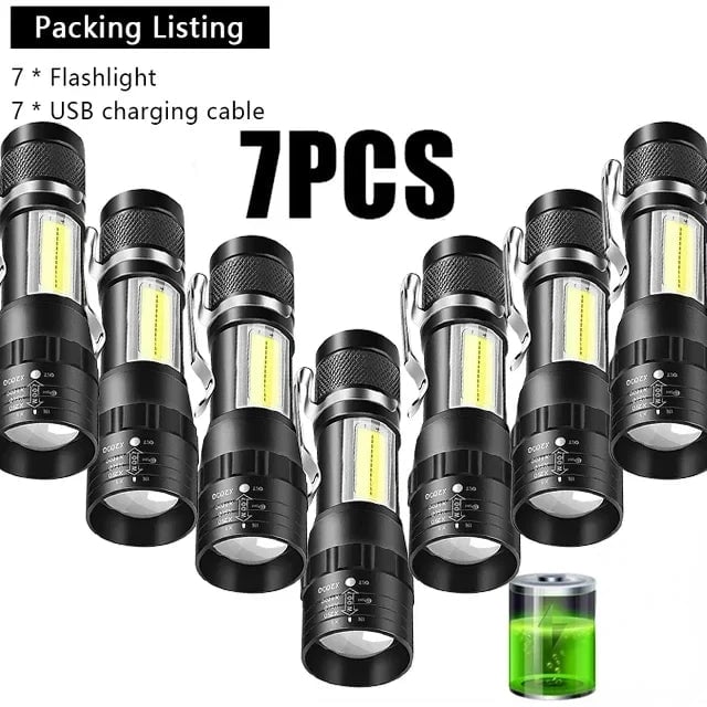 USB Rechargeable Mini Flashlight COB+XPE LED 3-Mode Zoomable Torch